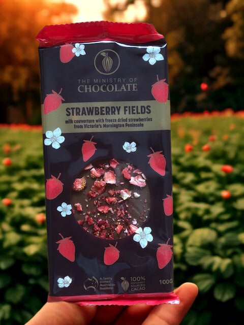 The Ministry of Chocolate Strawberry Fields 100g Milk Chocolate Bar